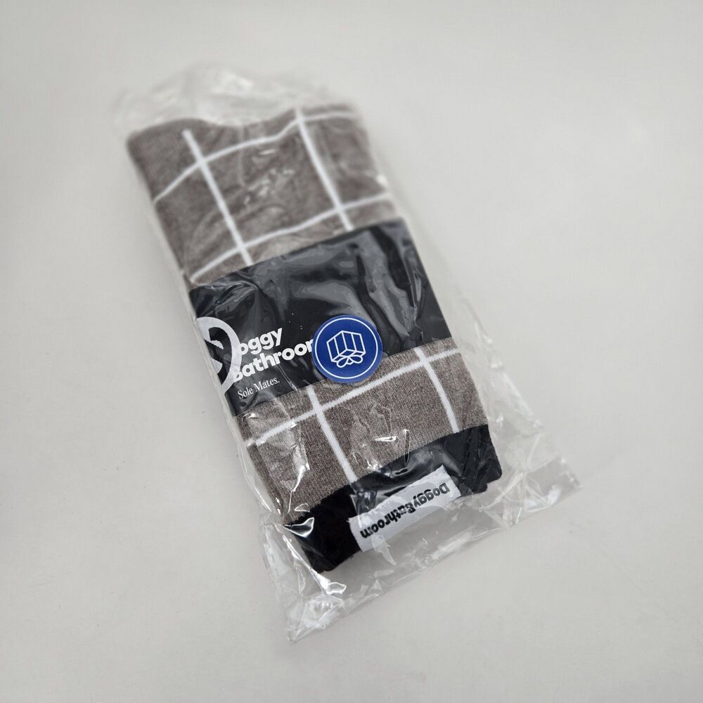 One Pair Wool Blend Taupe/White Square Pattern Doggy Bathroom‎ Crew Socks